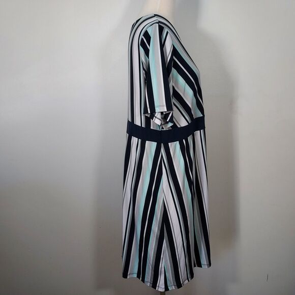 CJ Banks Dress Striped Stretch Womens Plus size 1X Surplice V Neck Short Sleeves - Picture 5 of 13